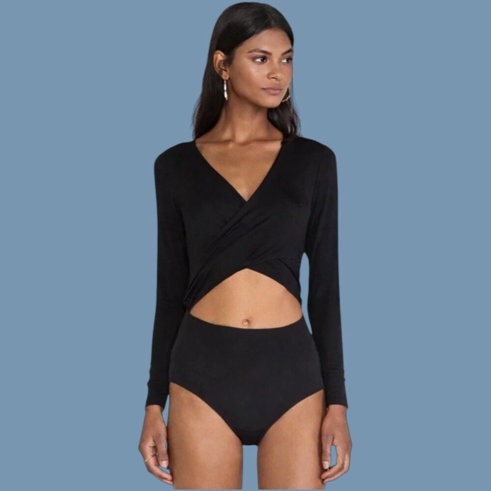 Lovers + Friends Black Cutout Wrap Bodysuit Long Sleeve Size Small EUC